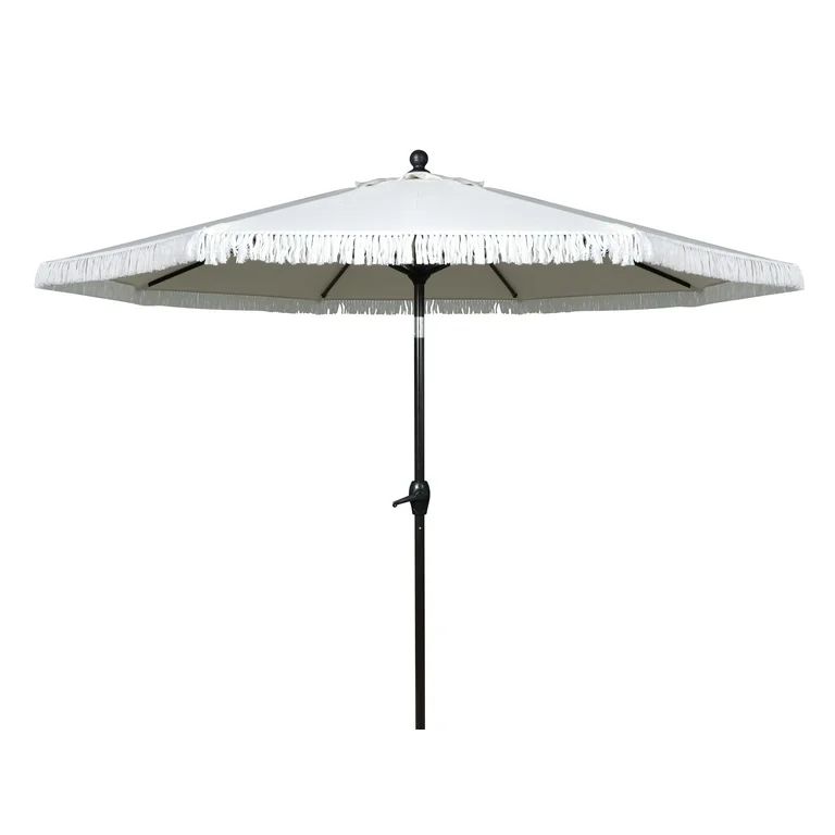 Better Homes & Gardens Outdoor 9' Cream Ventura Fringe Round Crank Premium Patio Umbrella | Walmart (US)