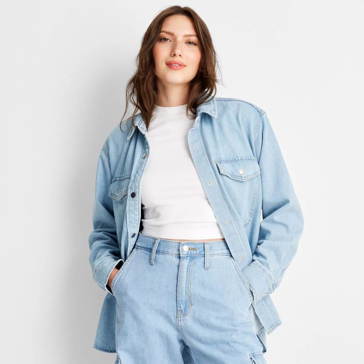 Women's Oversized Long Sleeve Collared Button-Down Denim Shirt - Universal Thread™ Light Wash M | Target