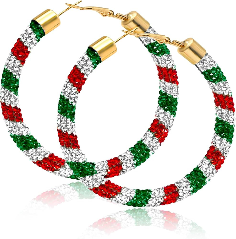 Ronglry Rhinestone Hoop Earrings for Women Glitter Hoop Earrings Bohemian Silver Sparkle Earrings... | Amazon (US)