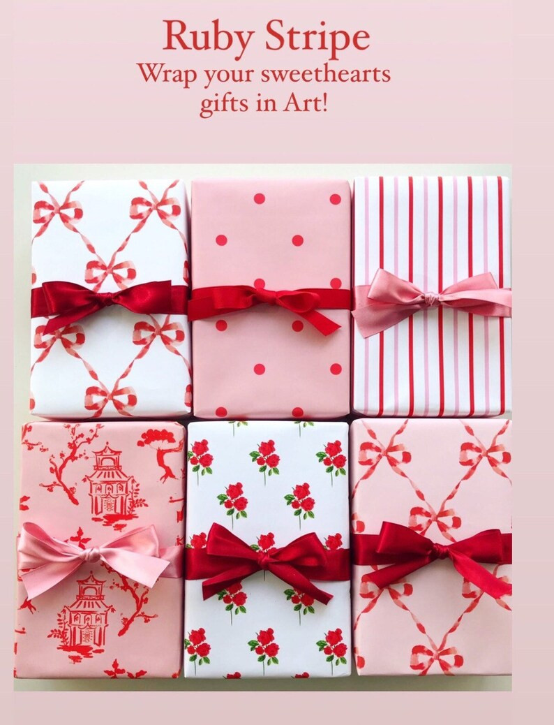 Wrapping Paper: Red and Blush Parisian Bows gift Wrap - Etsy | Etsy (US)