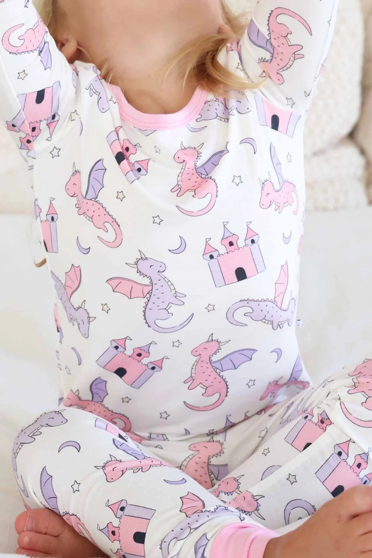Dragon Adventure Two Piece Pajama Set | Pink | Caden Lane