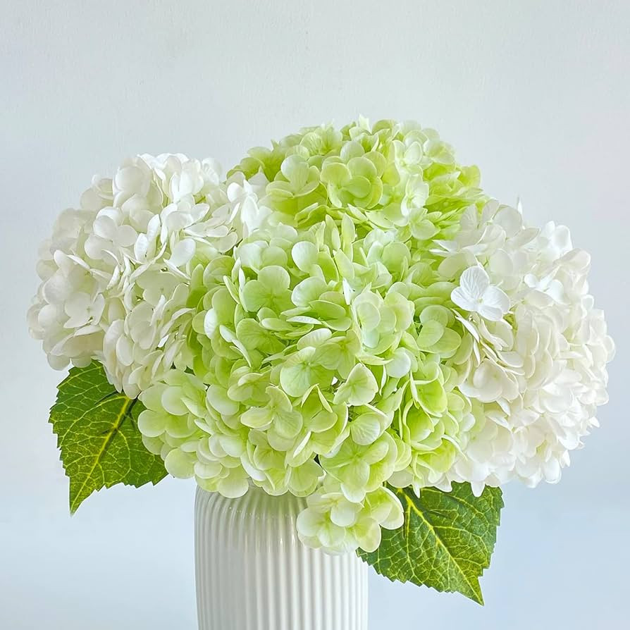 YalzoneMet Artificial Hydrangea Flowers 4 Pcs 2 White 2 Light Green 21 inch Long Rod Real Touch L... | Amazon (US)