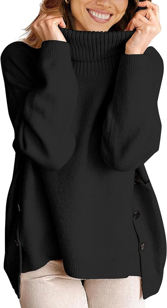 ECOWISH Women Fall Pullover Sweater Turtleneck Plaid Long Sleeve Loose Casual Chunky Checked Knit... | Amazon (US)