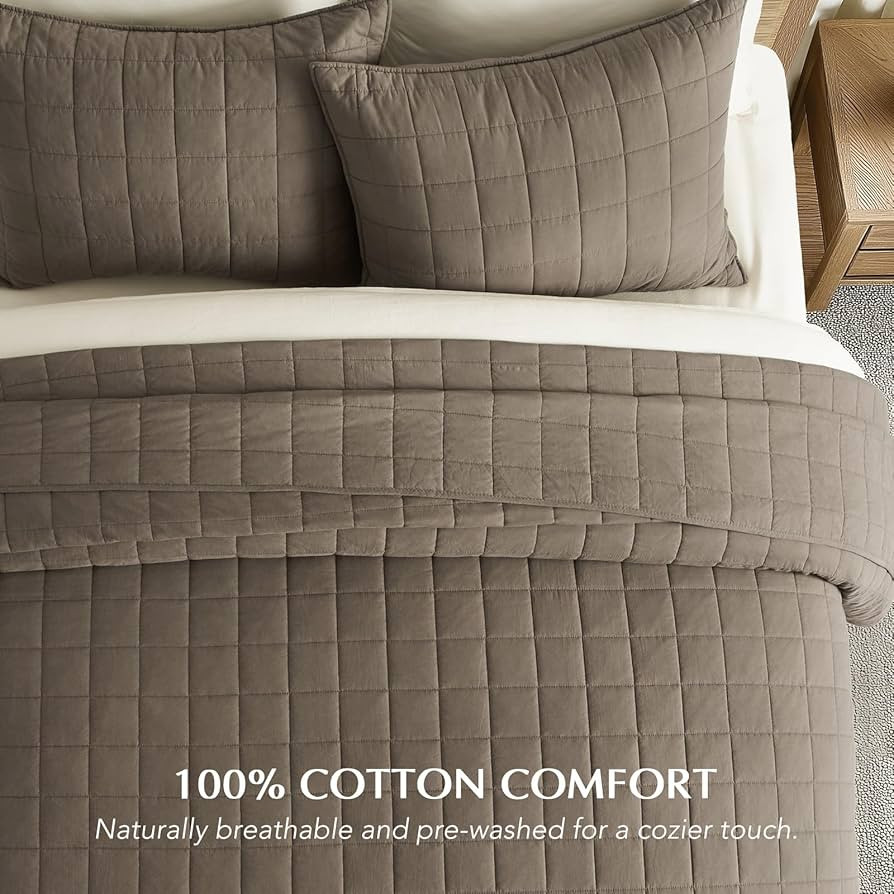 EVERGRACEHOME 100% Cotton Box Stitch Quilt Bedding Set Queen Size 3 Pieces, Garment-Washed Lightw... | Amazon (US)