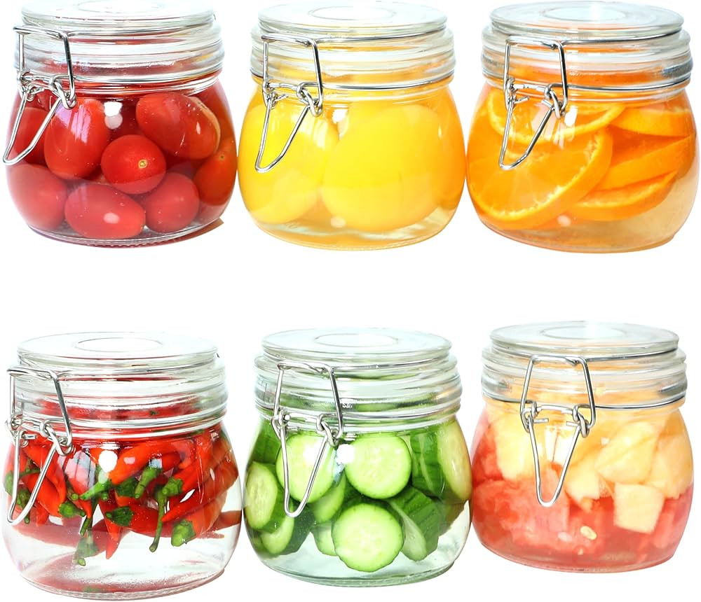 Glass Jars With Airtight Lid 16 Oz (Set Of 6) Wide Mouth Mason Glass Airtight Storage Canisters L... | Amazon (US)