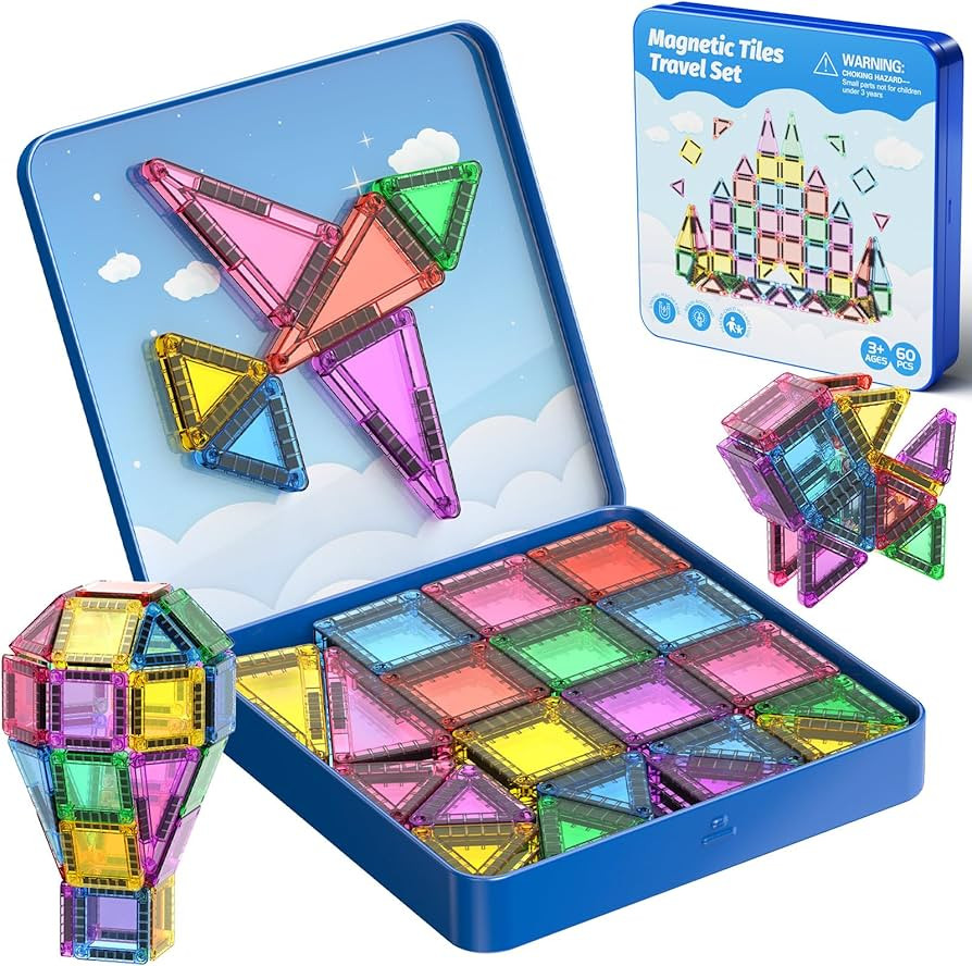 Magnetic Tiles Travel Toys, 60PC Mini Magnetic Blocks with Iron Case, 3D Clear Magnetictiles Road... | Amazon (UK)