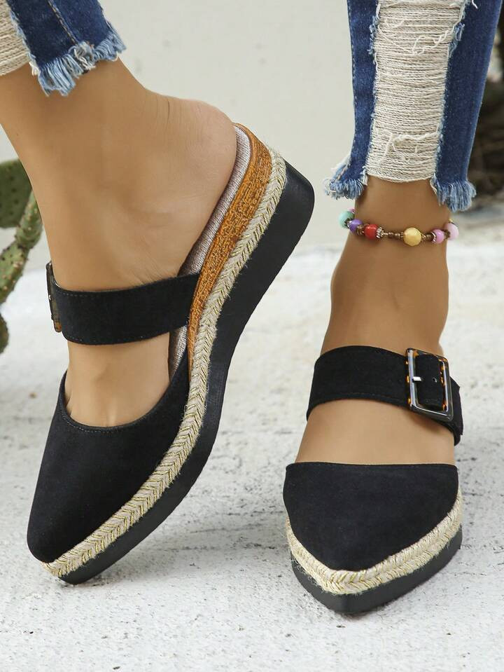 New Summer Women's Fashion Pointed Toe One-Strap Buckle Comfy Wedge Platform Slides | SHEIN