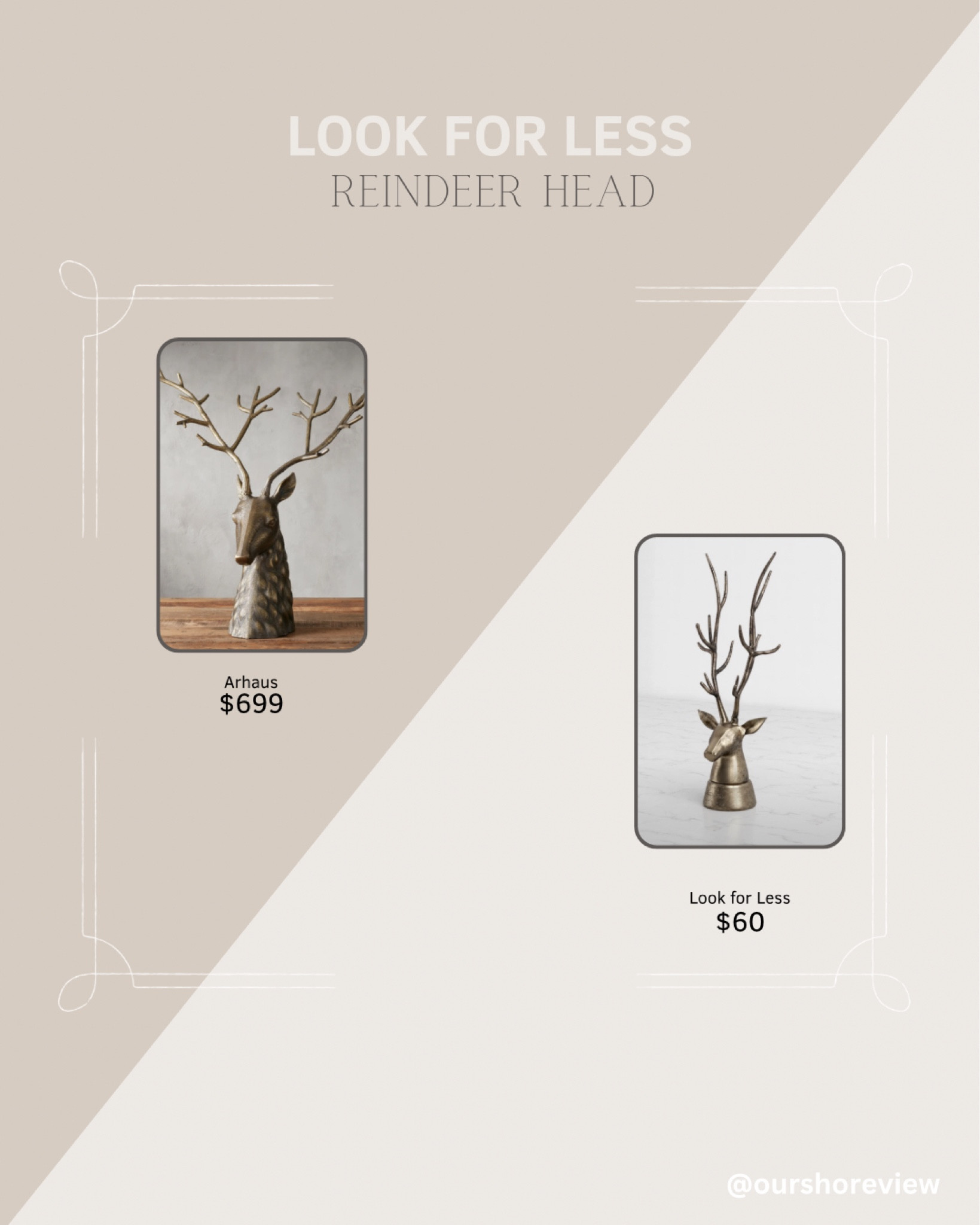 This reindeer head is sure to take center stage on top of your fireplace mantel or on a tabletop. It showcases towering antlers and pointy ears that make the ideal addition to your holiday decor. This decorative accent has a tapered base that easily sits on your entryway table or on top of your living room table. Plus, it works great on its own or paired with other holiday pieces for a festive display. And why pay the $699 Arhaus price when you can get the look for less for just $60!  

Christmas decor, holiday decor, Arhaus dupe, Arhaus look for less, Arhaus look alike 

#LTKHoliday #LTKHome #LTKSaleAlert