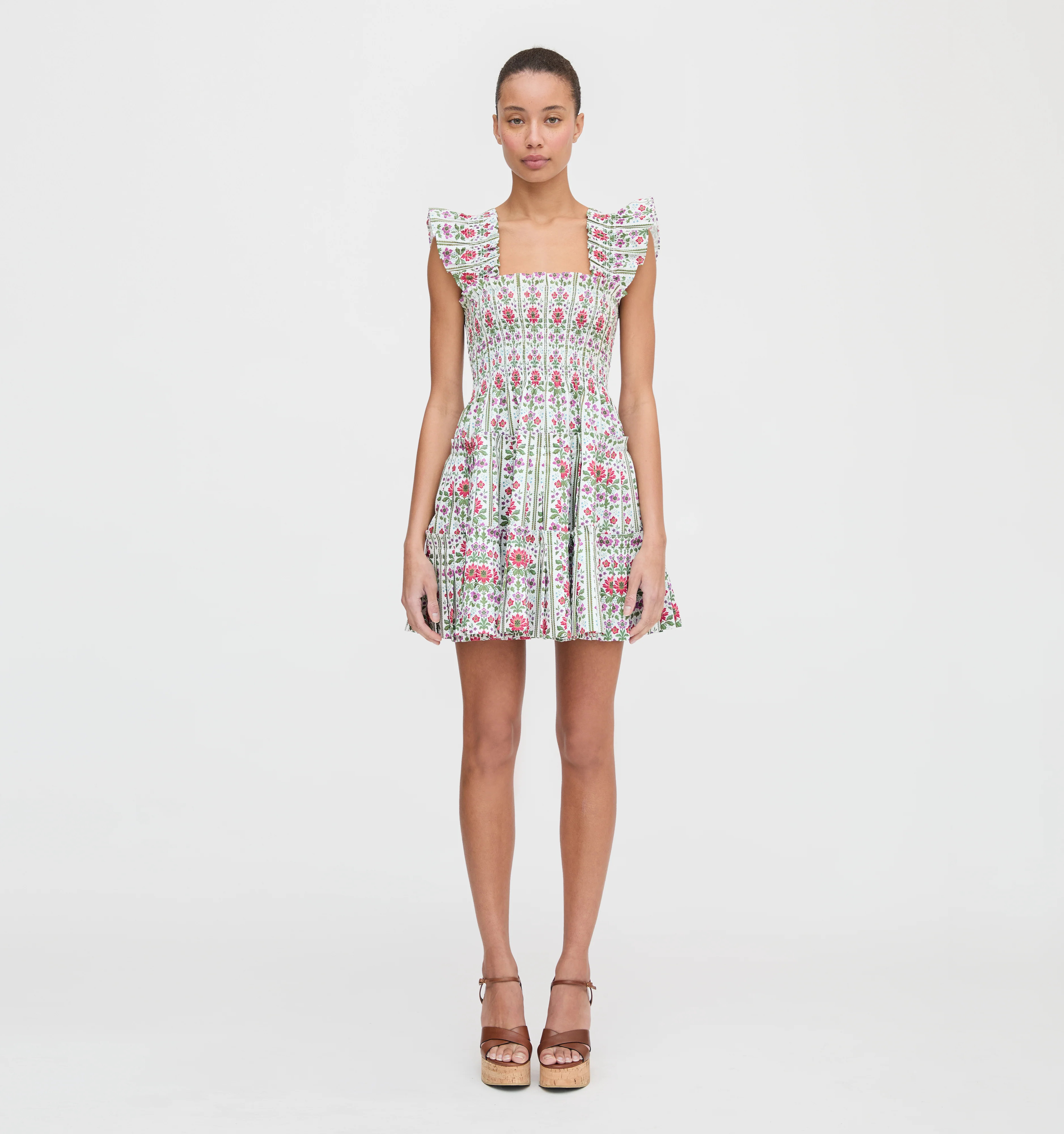 The Charlotte Nap Dress - Green Floral Block Stripe | Hill House Home US