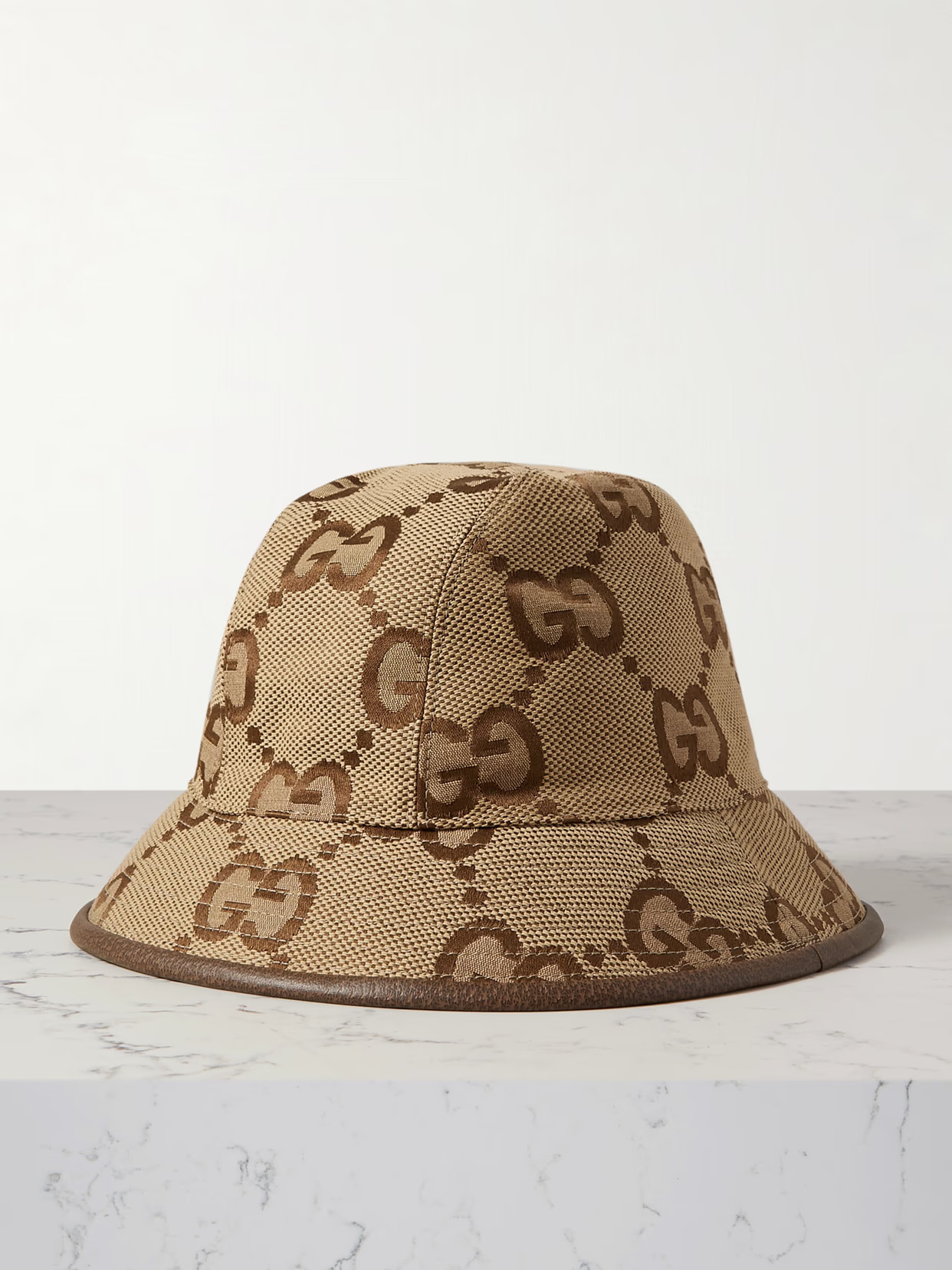 Gucci - Leather-trimmed Cotton-blend Canvas-jacquard Bucket Hat - Brown | NET-A-PORTER (US)