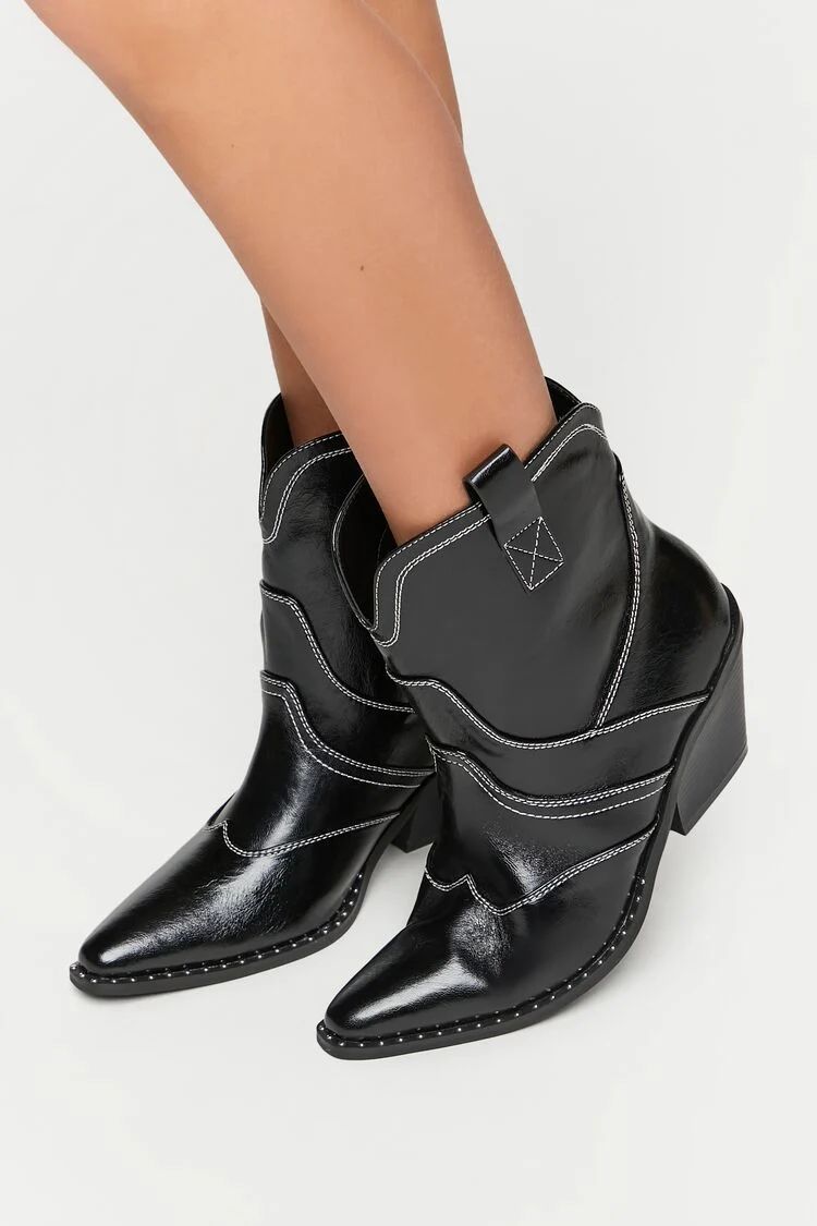 Faux Leather Cowboy Ankle Boots | Forever 21
