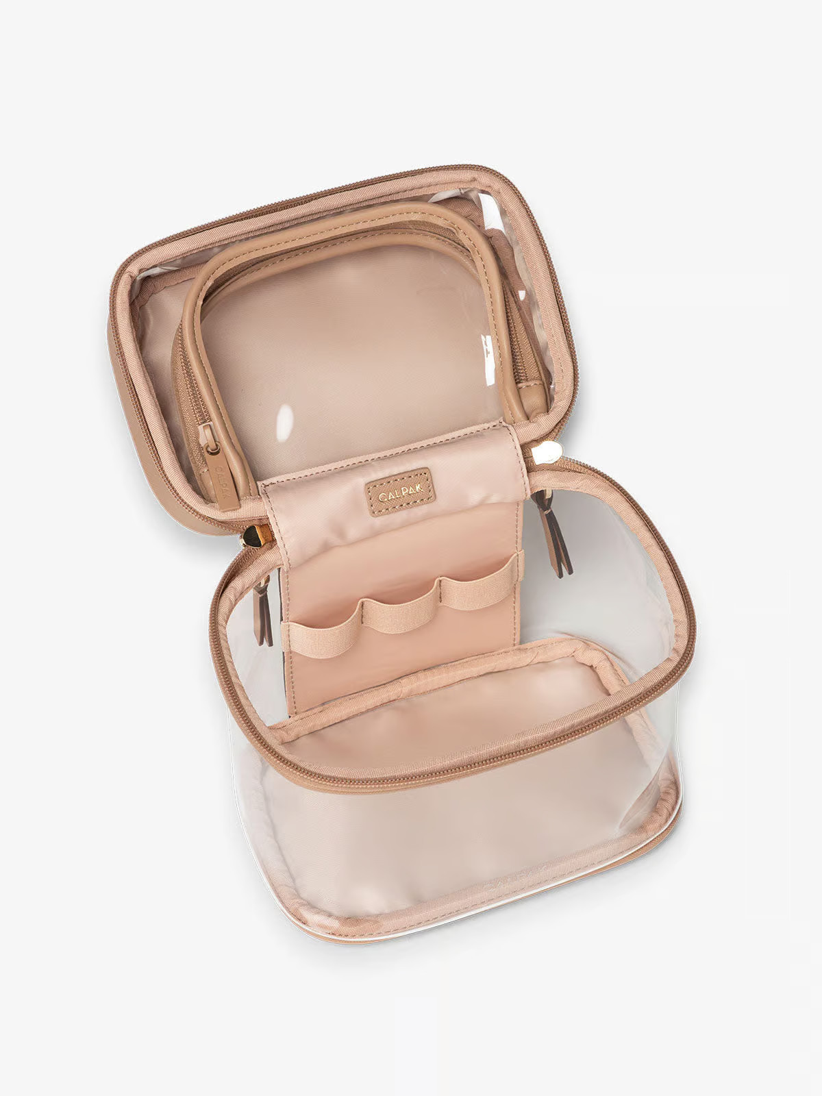 Clear Train Case with Top Compartment in Dragonfruit | CALPAK Travel