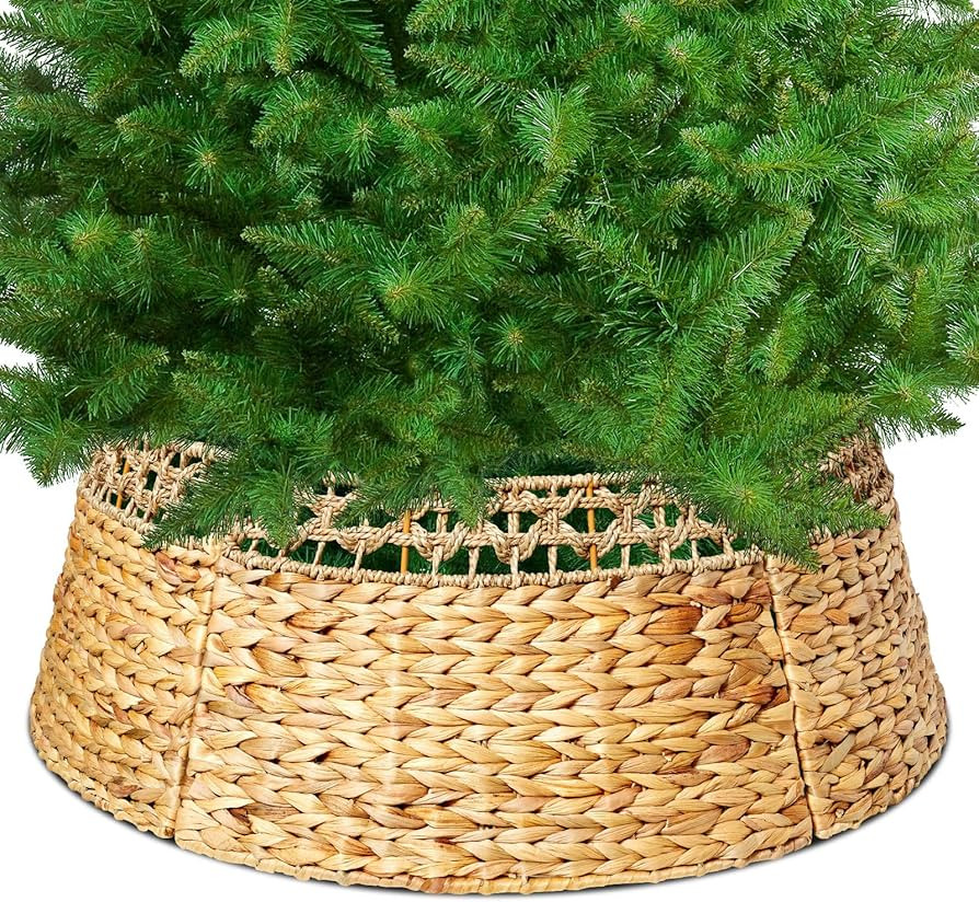 Brightown Christmas Tree Collar - Rustic Handcrafted Rattan Christmas Tree Ring Natural Woven Eas... | Amazon (US)