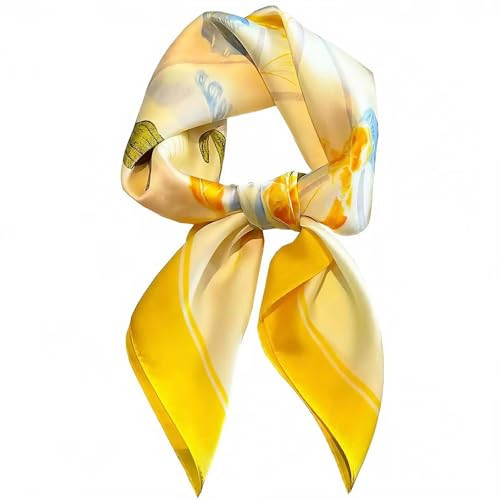 ODYQIG Silk Scarf for Women Neck Hair Bandanas Fashion Satin Scarf Square Handbag Purse Scarves for Women Lightweight, Yellow Flower | Amazon (US)