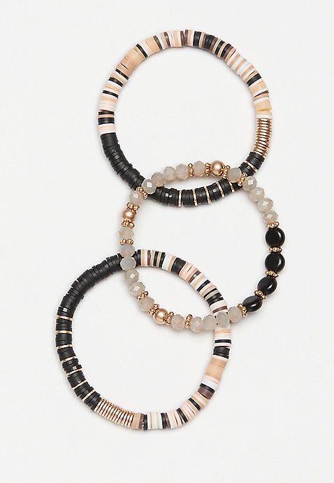 3 Piece Black and Gold Beaded Stretch Bracelet Set | Maurices