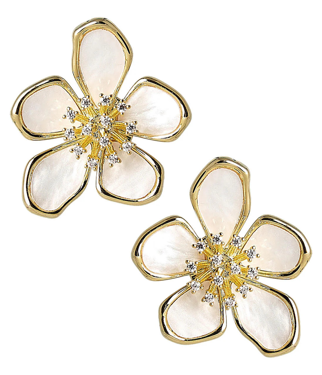 Elinore Mother Of Pearl & Gold Brass Floral Earring | Lisi Lerch | Lisi Lerch Inc