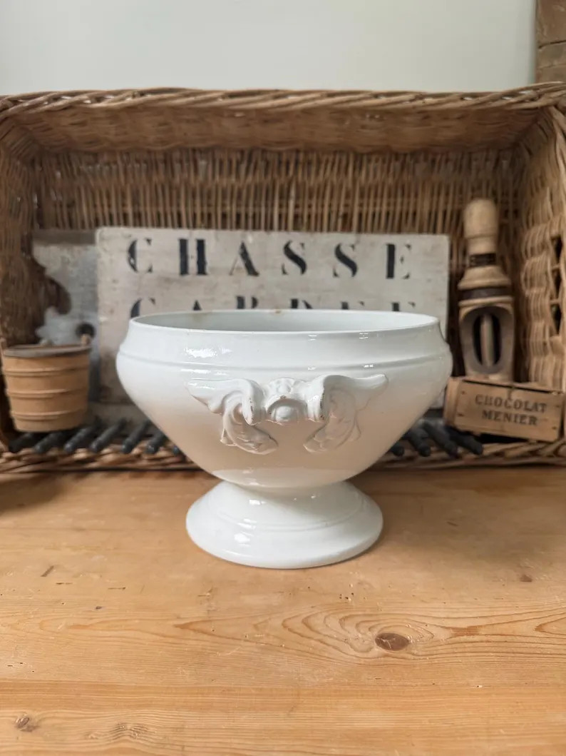 Antique 19th Century French Ironstone Tureen | Luneville Terre De Fer | Footed White Tureen With ... | Etsy (US)