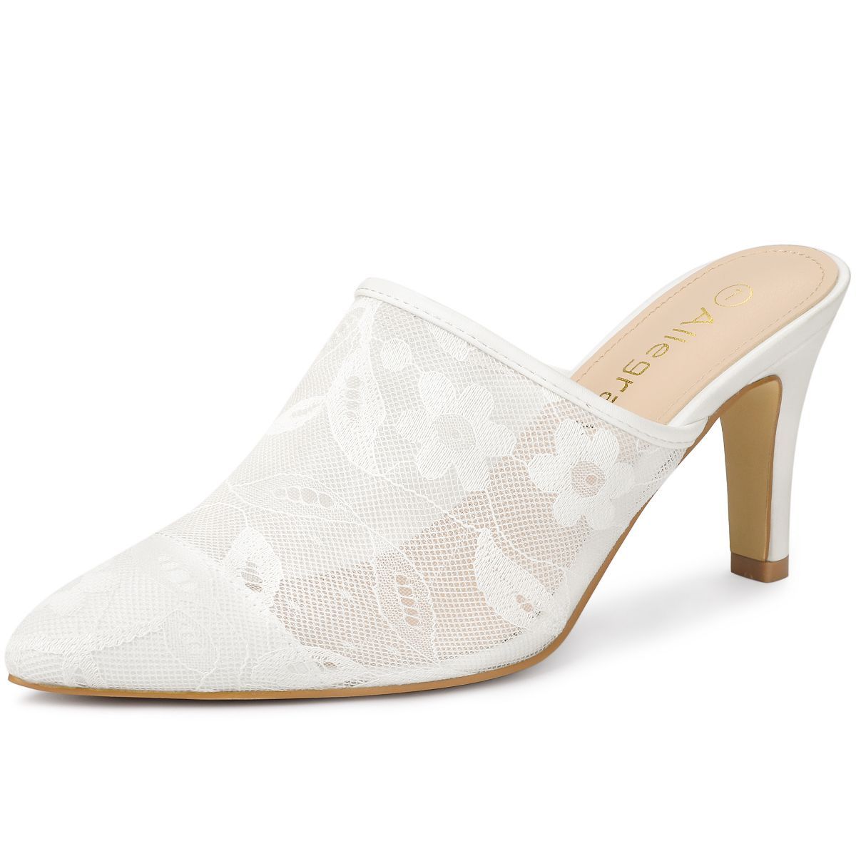 Allegra K Women's Lace Heels Sandals Mesh Floral Embroidered Stiletto Heels Slide Mules | Target
