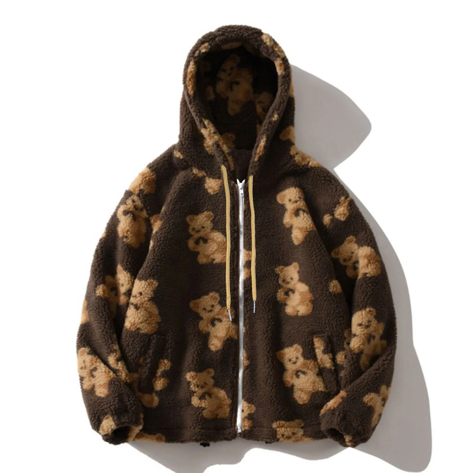 cllios Fleece Jacket Women Zip Up Bear Graphic Hooded Top Long Sleeve Cute Teddy Sherpa Hooded Ca... | Walmart (US)