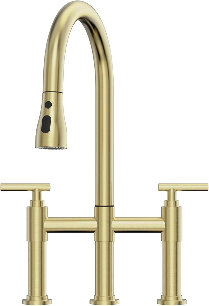 ARRISEA Gold Bridge Kitchen Faucet with 3 Mode Pull-Down Sprayer 2 Handle 8 Inch Faucet for Kitch... | Amazon (US)