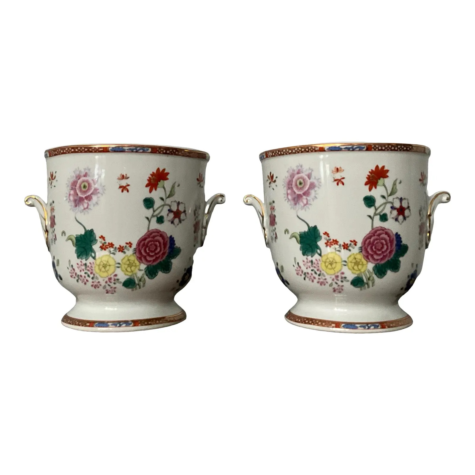 Late 20th Century Rose Medallion Porcelain Planter/Urn - a Pair | Chairish