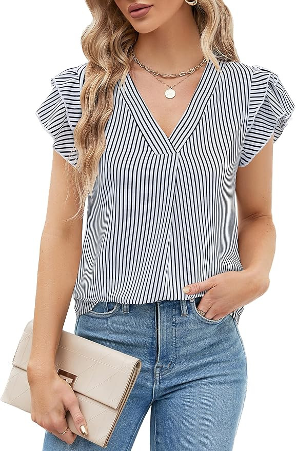 Blooming Jelly Womens Dressy Casual Shirts Short Sleeve V Neck Work Blouse Business Casual Summer... | Amazon (US)