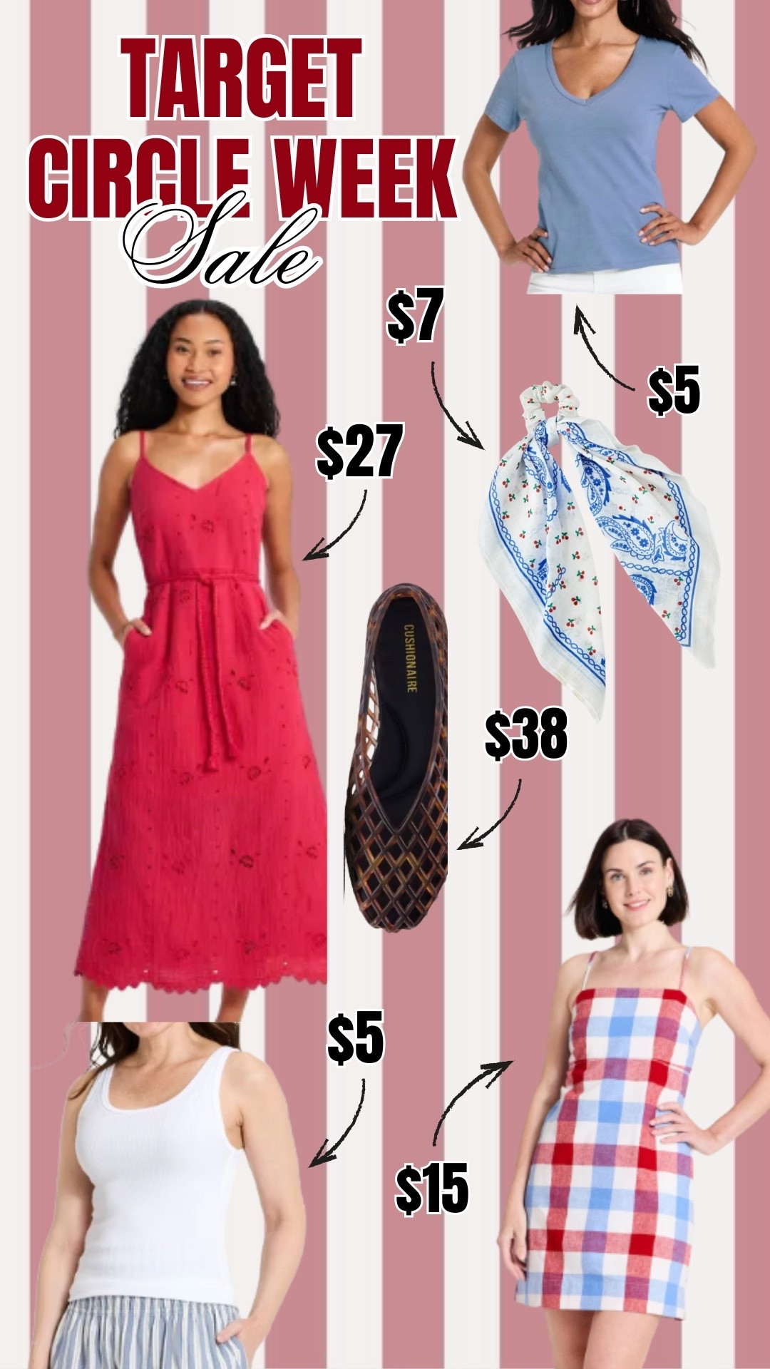 ok @Target  circle week is so good and i’m not complaining 🎯❤️
the red eyelet dress for $27 stopped me completely — that scallop hem, the tie waist, the pockets. add in $38 woven flats, a $15 gingham mini, a $7 tee, and accessories under $5 and you have a full summer wardrobe for basically nothing. all linked on my LTK!

#LTKSaleAlert #LTKootd #LTKSeasonal