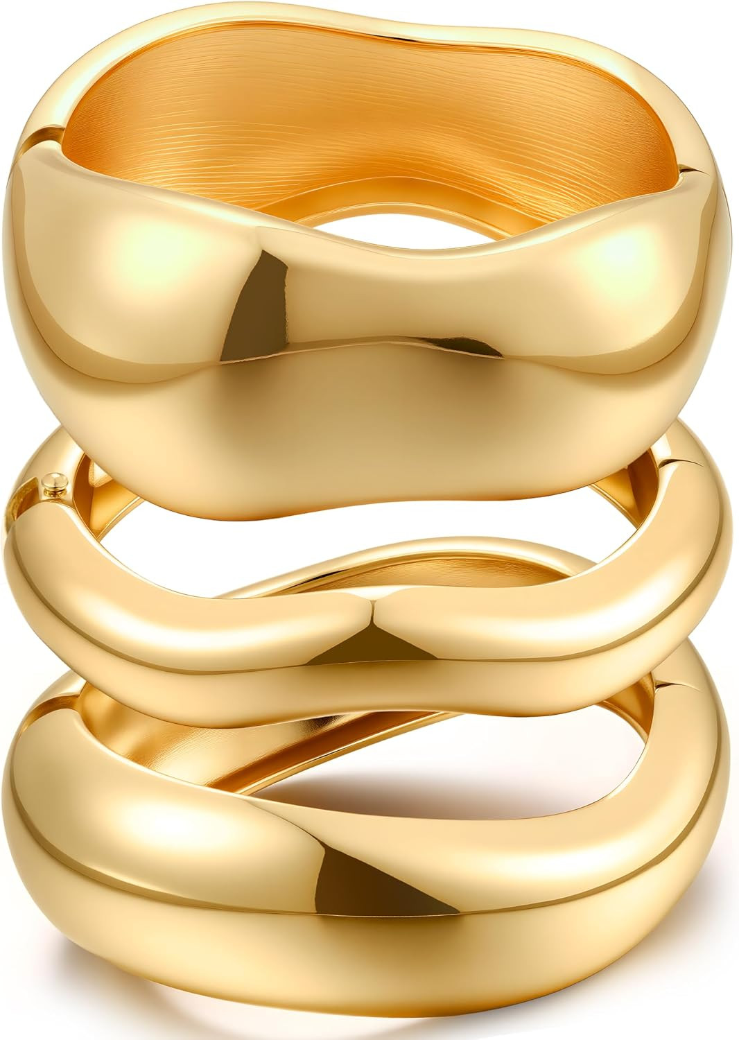 Chunky Gold Bangle Bracelets for Women, 14k Gold Plated Dainty Cuff Stackable Bangles Set, Trendy Bracelet Stack Fashion Jewelry Gifts | Amazon (US)