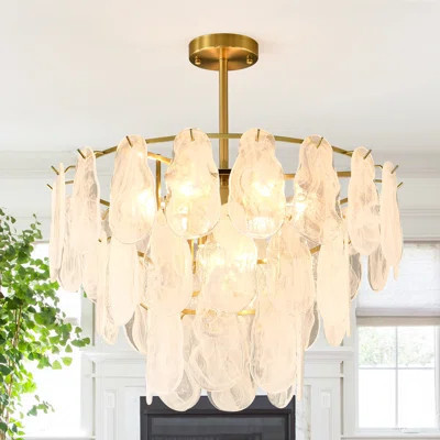 Modern Gold Chandelier, Cloud Glass Mid Century Pendant Ceiling Light, 3 Tier Round Crystal Glass Chandelier For Living Room Bedroom Dining Room Kitch | Wayfair North America
