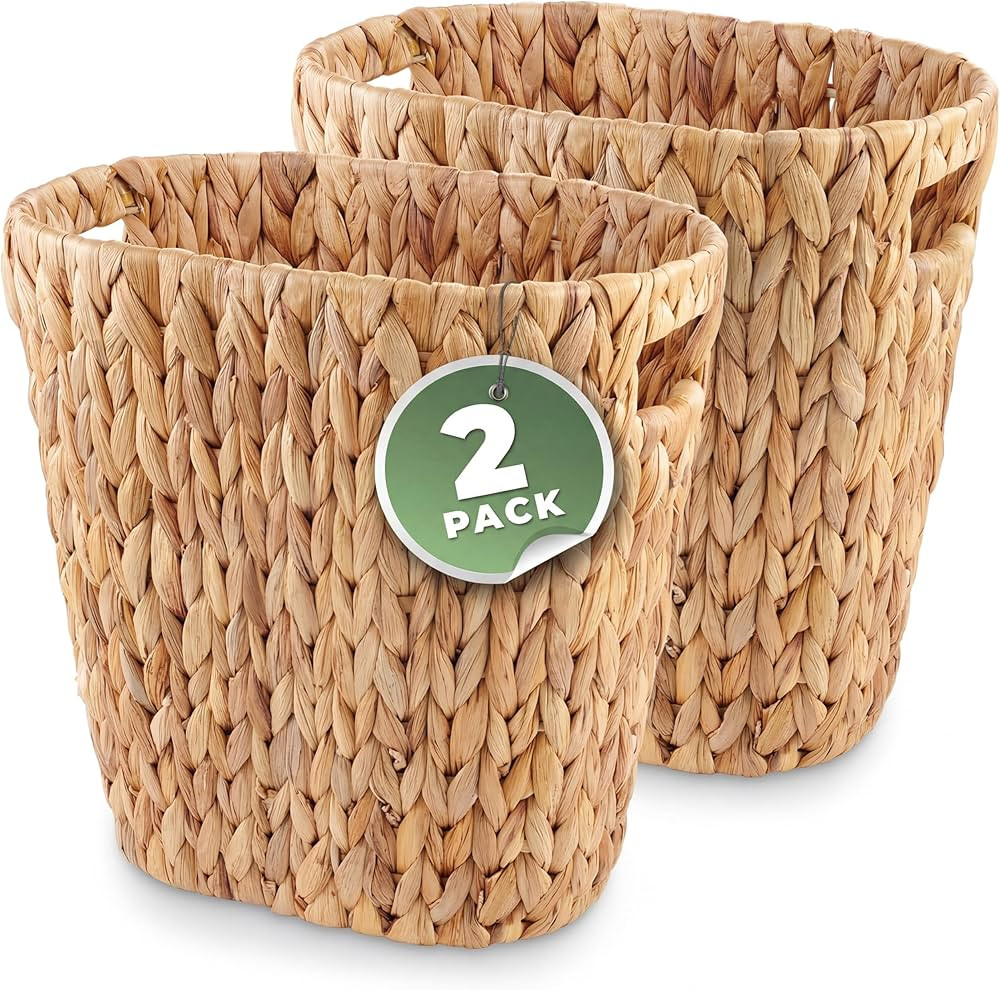 2-Pack Oval Wicker Trash Cans – Rattan Trash Can - Wicker Waste Basket for Bathroom, Bedroom, O... | Amazon (US)