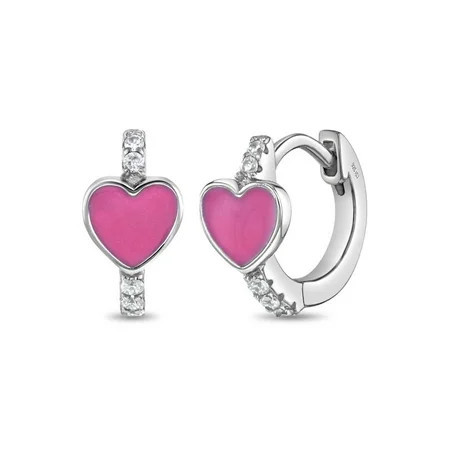 Enamel Heart Kids / Children s / Girls Earrings Huggie Hoop - Sterling Silver | Walmart (US)
