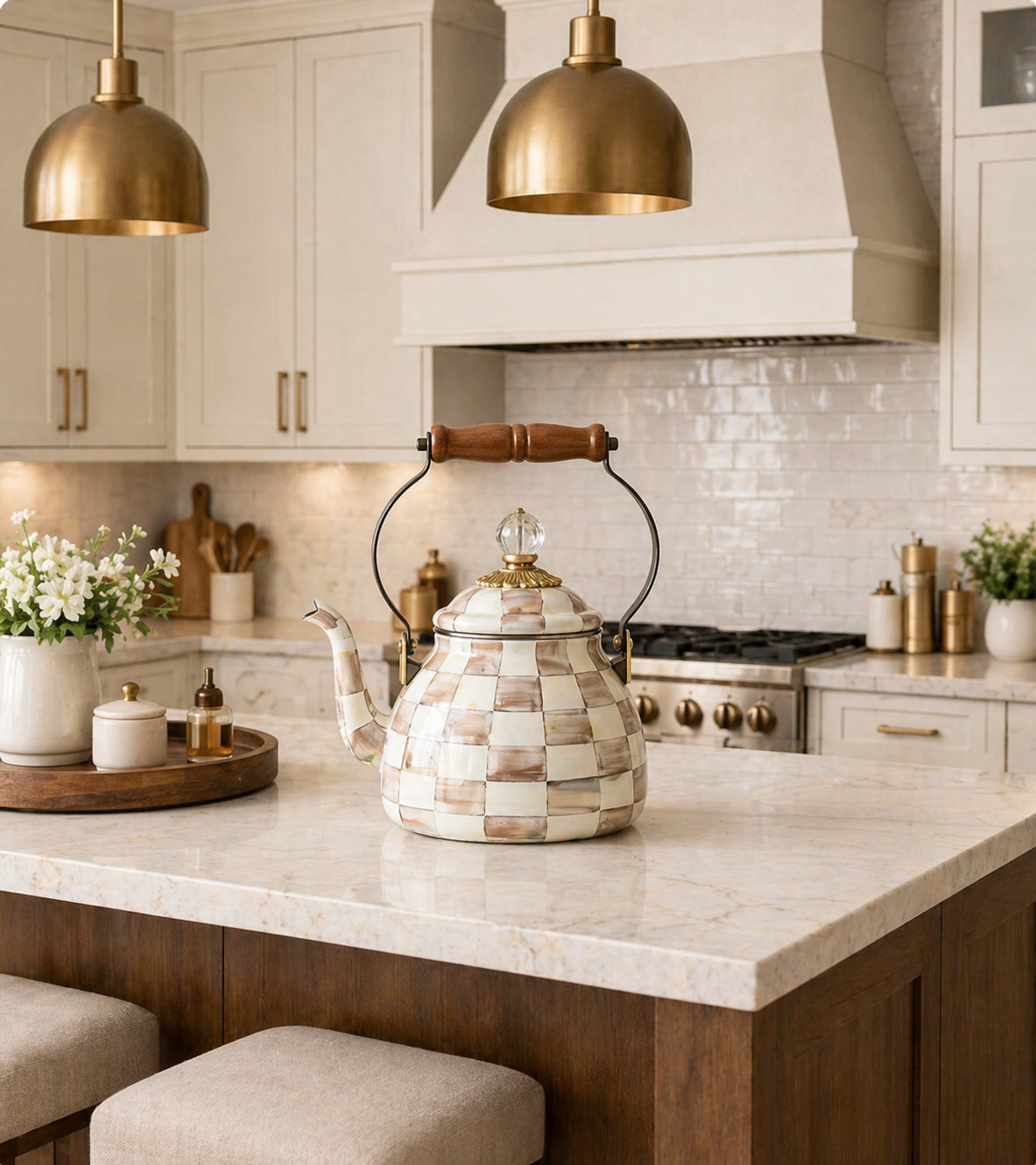 UNIQUE STOVETOP TEA KETTLE: Enjoy a stylish cup of tea with our iconic hot-water enamel kettle, which is boiling and bubbling over with style. This unique stovetop kettle is a functional and fashion-forward accent for your kitchen.
ELEGANT TEA KETTLE: The Mocha Check stove tea kettle features a hand-glazed heavy-gauge steel underbody decorated with our charming color-dragged brown-and-white check pattern. This cute kettle is topped with a wood handle and a glass lid knob.
KITCHEN DECOR ACCESSORIES: At MacKenzie-Childs, we make everyday items extraordinary. From the kitchen countertop to the table, you can enjoy the magic of MacKenzie-Childs anywhere. We offer mugs, stovetop tea kettles and teapots, kitchen decor, and more.
THE PERFECT GIFT: A MacKenzie-Childs piece is much more than a gift—it’s the beginning of a lifelong collection. Our decorative stove kettle makes an amazing Christmas, wedding, or housewarming gift. Welcome to the MacKenzie-Childs family!
MACKENZIE-CHILDS: MacKenzie-Childs was born of our love of home and our commitment to fresh, innovative design. Each piece holds the surprise and joy of the unexpected. 

 #LTKMothersDay #LTKSeasonal #LTKHome