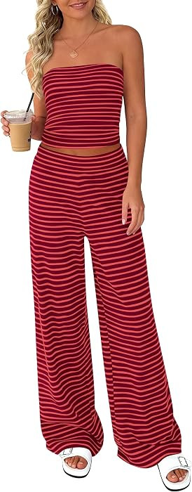 PRETTYGARDEN Women's Striped 2 Piece Lounge Sets | Amazon (US)