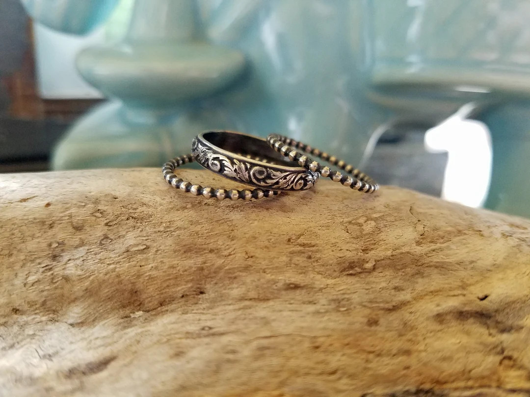 Set of 3 Sterling Silver Stacking Bands - Etsy | Etsy (US)