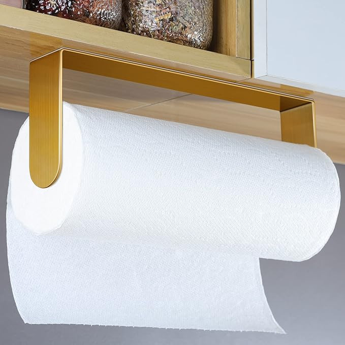 YIGII Adhesive Paper Towel Holder Under Cabinet - Single Hand Operable Paper Towel Rack Stick on ... | Amazon (US)
