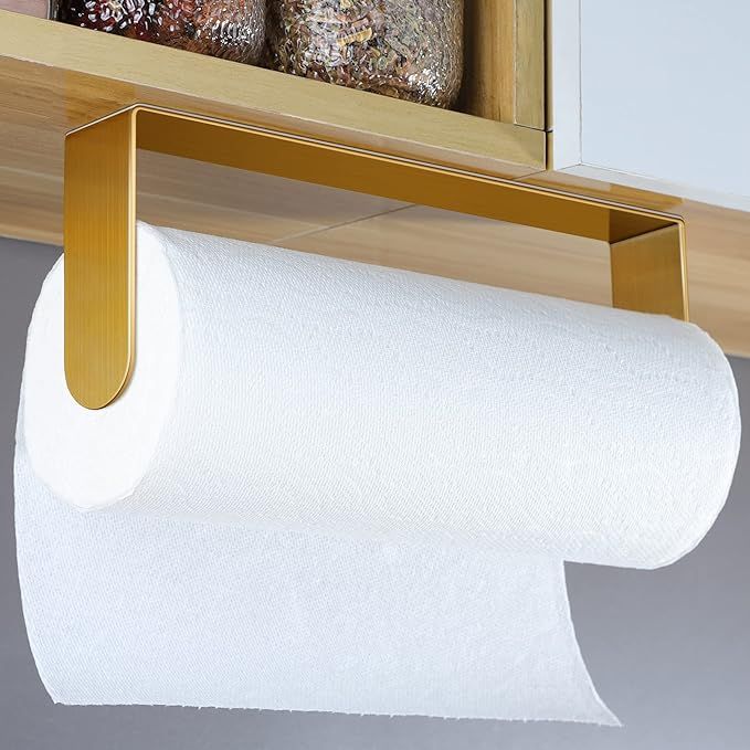 YIGII Adhesive Paper Towel Holder Under Cabinet - Single Hand Operable Paper Towel Rack Stick on ... | Amazon (US)