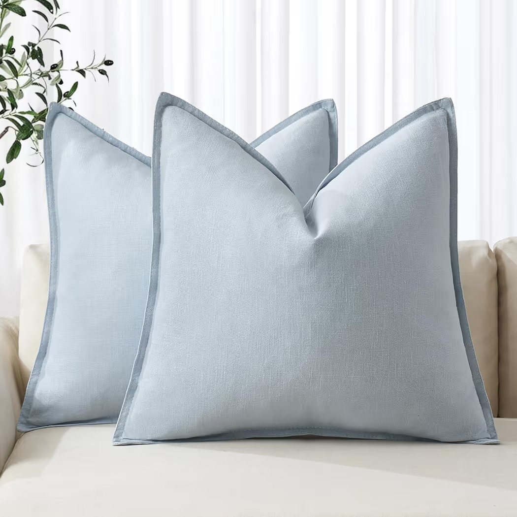 MIULEE Decorative Linen Euro Sham Pillow Covers 24x24 Light Blue ​Boho Farmhouse​ ​Neutral ... | Amazon (US)