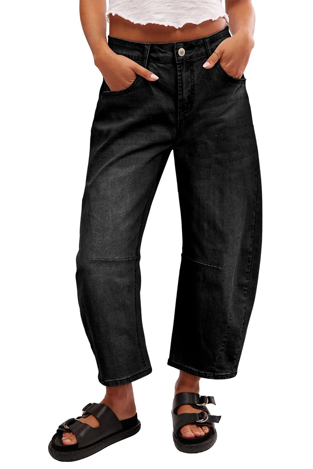 DOKOTOO Women's Barrel Jeans Wide Leg Vintage Mid Rise Y2k Baggy Boyfriend Ankle Denim Pants Blac... | Walmart (US)