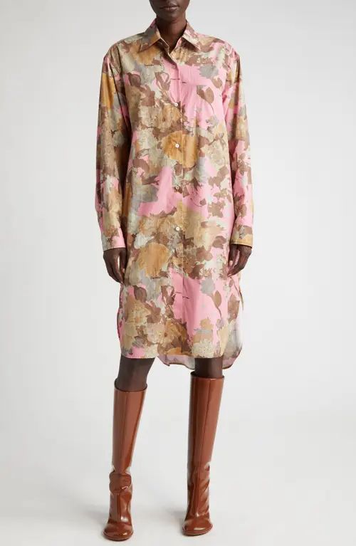 Dries Van Noten Dayley Floral Long Sleeve Shirt Dress in Pink 305 at Nordstrom, Size Large | Nordstrom