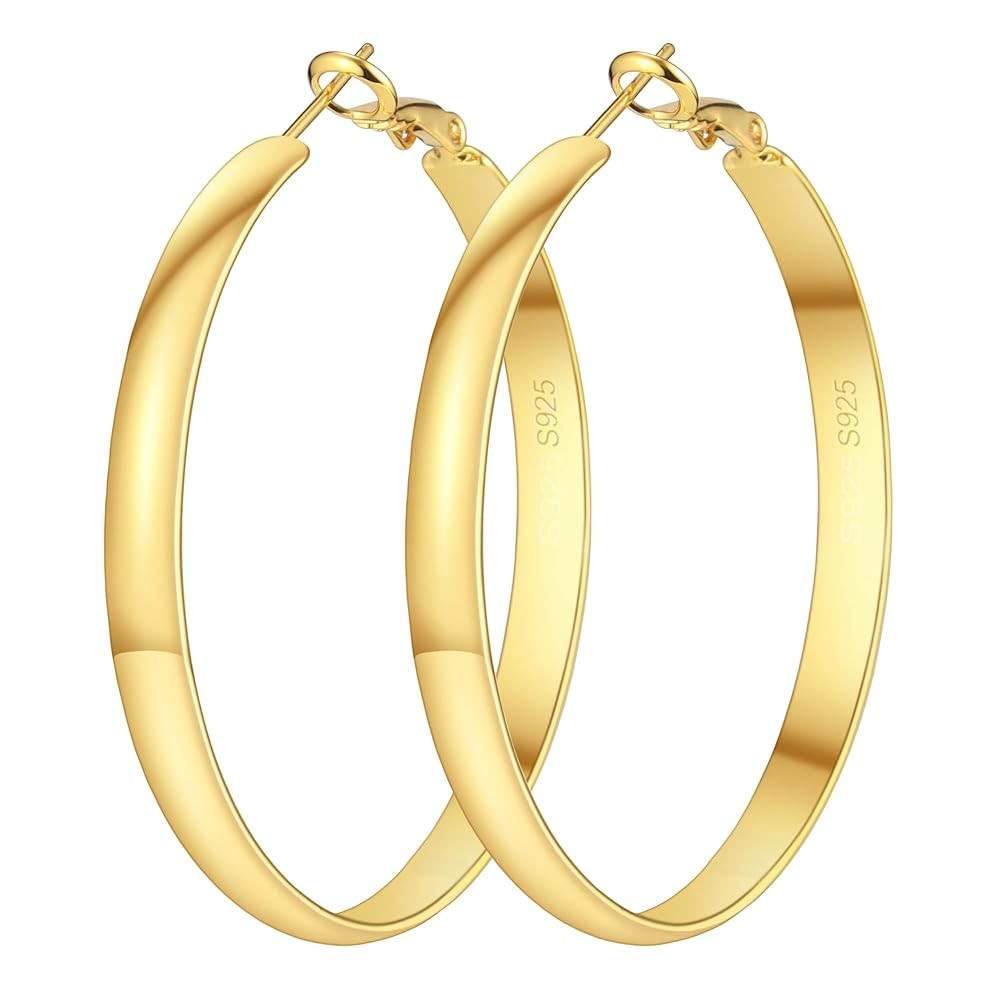 5mm Wide Gold Hoop Earrings for Women Trendy 14K Gold Plated Large Big Flat Hoop Earrings Non Tar... | Amazon (US)