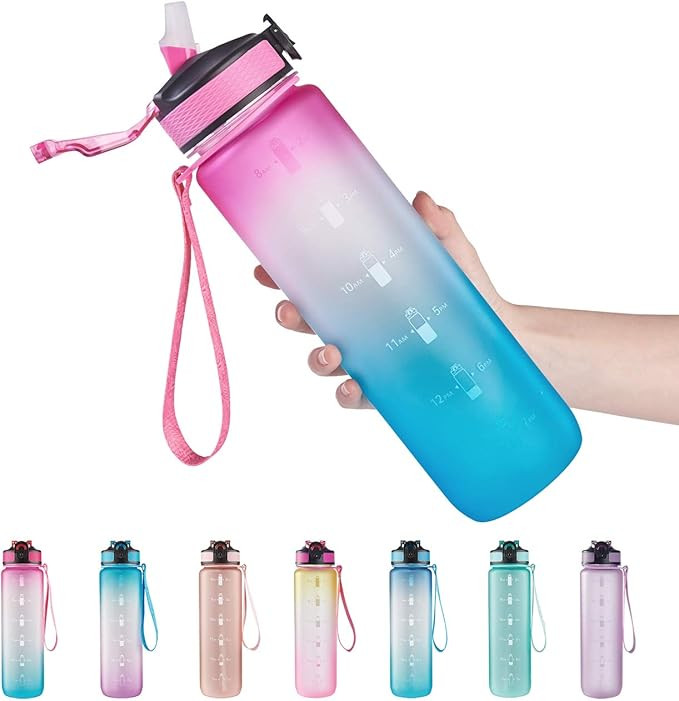 EYQ 32 oz Water Bottle with Time Marker, Carry Strap, Leak-Proof Tritan BPA-Free, Ensure You Drin... | Amazon (US)
