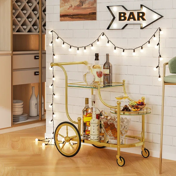 3-Tier Home Bar Serving Cart on Wheels w/ Mirrored Shelves for Kitchen | Wayfair North America