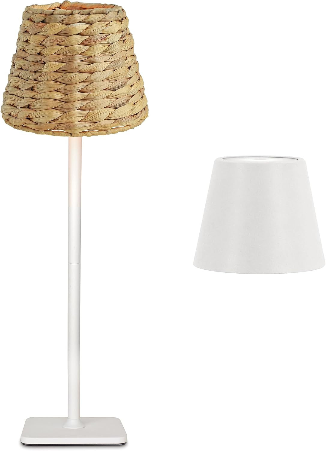 Mr.White Cordless Rechargeable Table Lamp with Boho Wicker Water Hyacinth Lampshade, Battery Powered Top Touch Table Light with 3 Color Stepless Dimming for Patio Restaurant Kitchen (White) | Amazon (US)