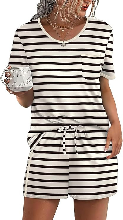 WIHOLL Pajamas for Women Set Two Piece Lounge Summer Outfits Short Sleeve Tops & Shorts Soft Slee... | Amazon (US)