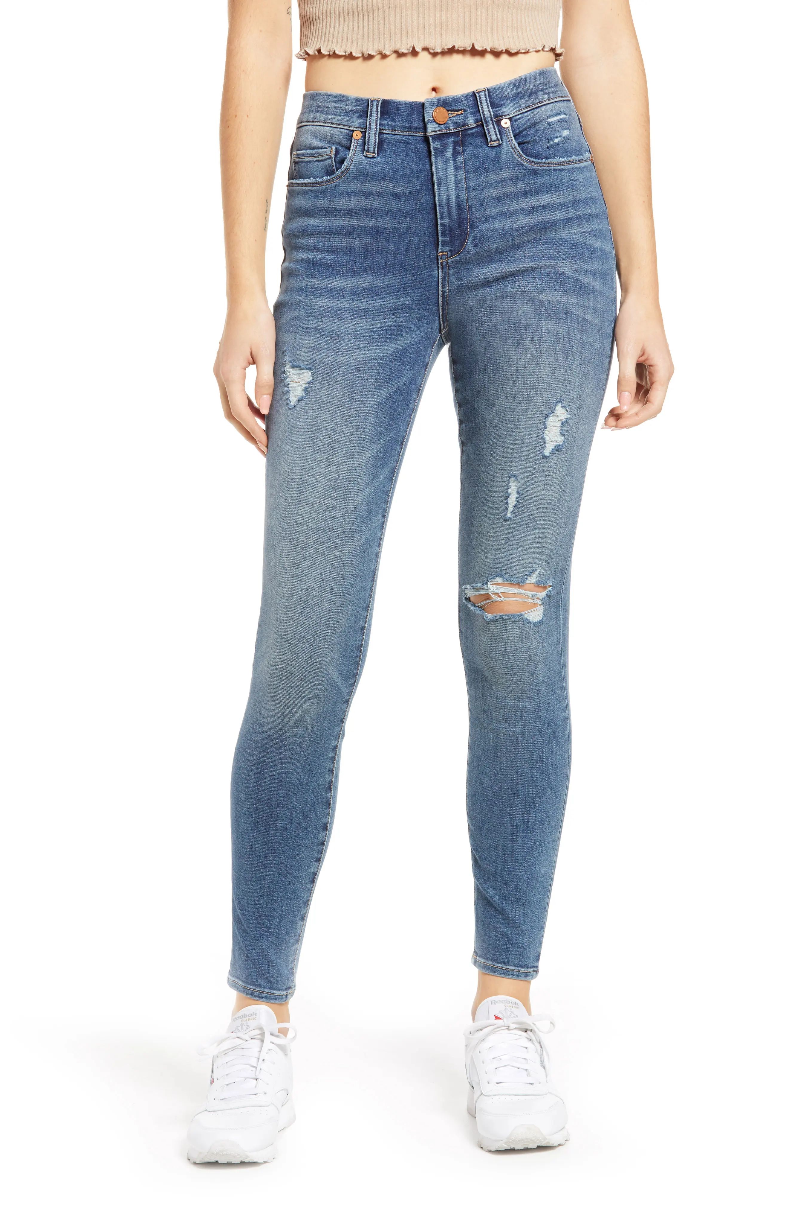 Women's Blanknyc The Bond Ripped Mid Rise Skinny Jeans, Size 28 - Blue | Nordstrom