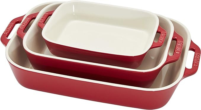 STAUB Ceramic 3-pc Rectangular Baking Dish Set, Cherry | Amazon (US)