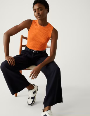 Ribbed Crew Neck Fitted Knitted Vest | Marks & Spencer (UK)