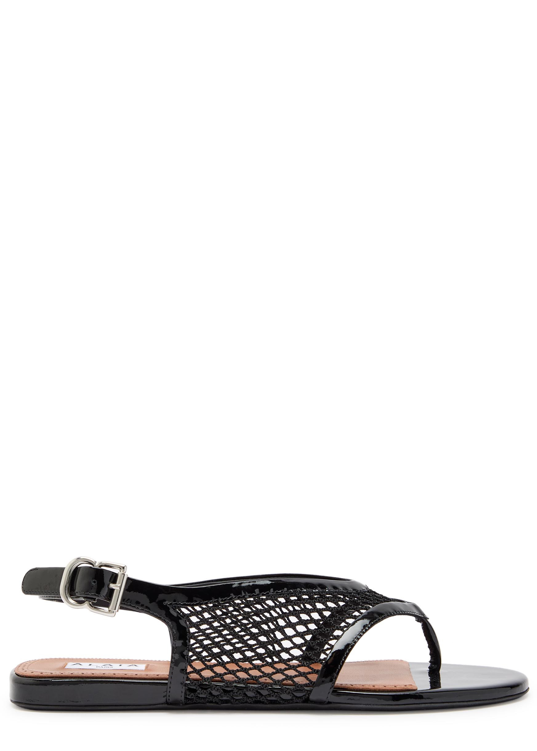 Fishnet patent leather thong sandals | Harvey Nichols