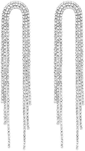 SELOVO Big Chain Tassel Statement Earrings Bridal Wedding Rhinestone Dangle Earrings | Amazon (US)