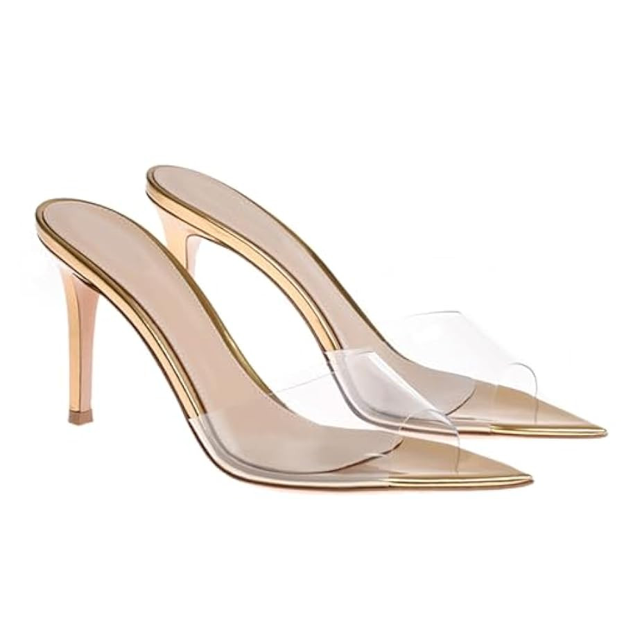 Women's Clear Pointed Open Toe Stiletto Heel Slide Sandals Fashion Sexy Slip On Transparent Strap... | Amazon (US)